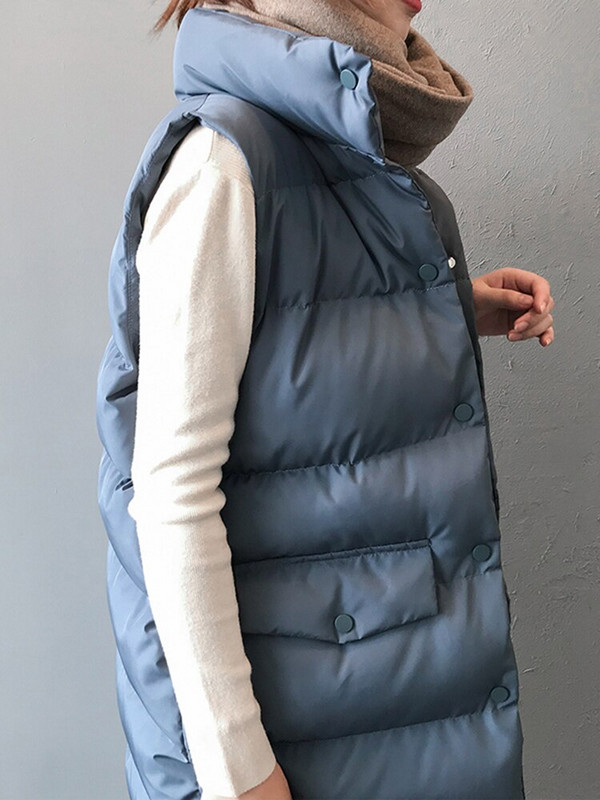 Jesen Zima Dugi prsluk Ženska pamučna jakna bez rukava Korejski ležerni jednobojni prsluk Modni labavi topli puh kaput Veste Femme