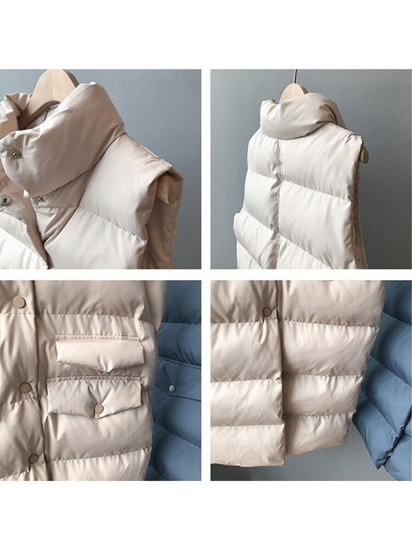 Jesen Zima Dugi prsluk Ženska pamučna jakna bez rukava Korejski ležerni jednobojni prsluk Modni labavi topli puh kaput Veste Femme