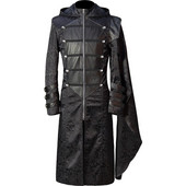 Melna Steampunk Vintage fraka jaka Mens Goth Victorian Frock Coat Uniforma Melns Ādas Gothic Cape Coat Helovīna kostīms