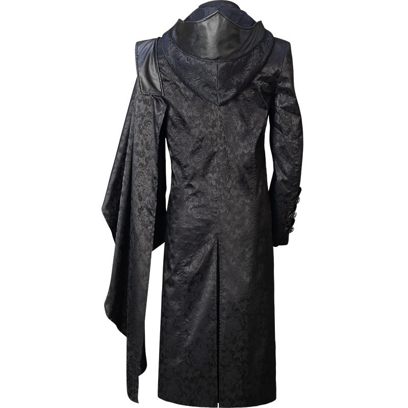 Melna Steampunk Vintage fraka jaka Mens Goth Victorian Frock Coat Uniforma Melns Ādas Gothic Cape Coat Helovīna kostīms