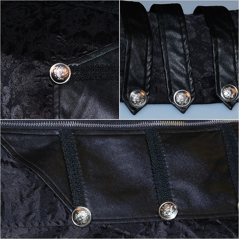 Melna Steampunk Vintage fraka jaka Mens Goth Victorian Frock Coat Uniforma Melns Ādas Gothic Cape Coat Helovīna kostīms