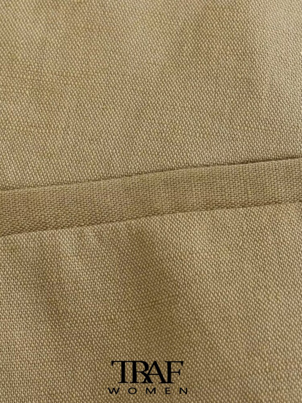 TRAF Ženski modni laneni skrateni prsluk s prednjim gumbima Vintage V izrez bez rukava Ženska gornja odjeća Chic Top prsluk