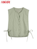 Tangada ženski zeleni skraćeni kratki prsluk Parke s gumbima 2021. Ženska gornja odjeća bez rukava CE71