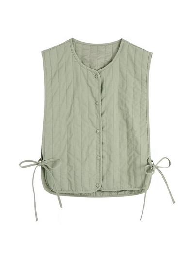 Tangada ženski zeleni skraćeni kratki prsluk Parke s gumbima 2021. Ženska gornja odjeća bez rukava CE71