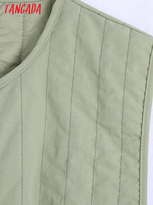 Tangada ženski zeleni skraćeni kratki prsluk Parke s gumbima 2021. Ženska gornja odjeća bez rukava CE71