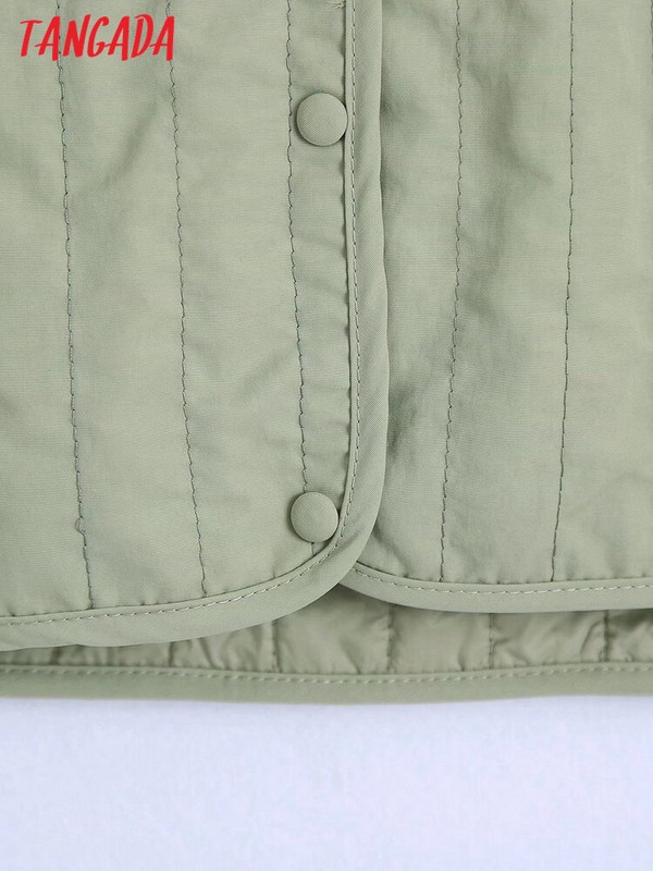 Tangada ženski zeleni skraćeni kratki prsluk Parke s gumbima 2021. Ženska gornja odjeća bez rukava CE71