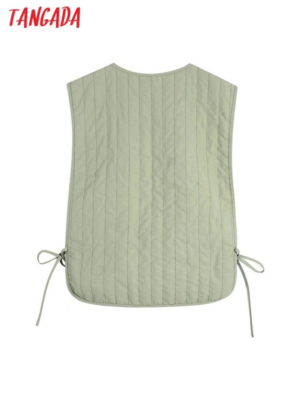 Tangada ženski zeleni skraćeni kratki prsluk Parke s gumbima 2021. Ženska gornja odjeća bez rukava CE71