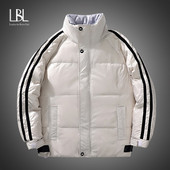 Vīriešu jaka modes bieza silta vīriešu baltā pīle dūnu jakas ikdienišķa statīvs apkakle Virsdrēbes āra vēja necaurlaidīgi mēteļi