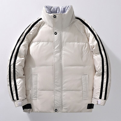 Vīriešu jaka modes bieza silta vīriešu baltā pīle dūnu jakas ikdienišķa statīvs apkakle Virsdrēbes āra vēja necaurlaidīgi mēteļi