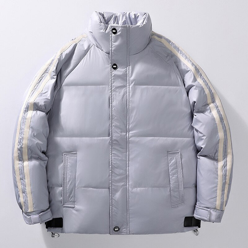 Vīriešu jaka modes bieza silta vīriešu baltā pīle dūnu jakas ikdienišķa statīvs apkakle Virsdrēbes āra vēja necaurlaidīgi mēteļi