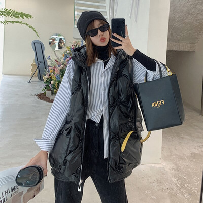Φερμουάρ για γυναικείο αμάνικο μπουφάν με κουκούλα Χαλαρές τσέπες για γυναικείο γιλέκο Μασίφ καπιτονέ Casual χειμερινά γυναικεία φουσκωτά γιλέκα μόδας