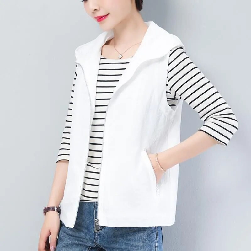 Preveliki 5XL ružičasti prsluk s kapuljačom Ženska 2022. proljeće ljeto tanka podstava široka jakna bez rukava ležerna s patentnim zatvaračem Chaleco Mujer