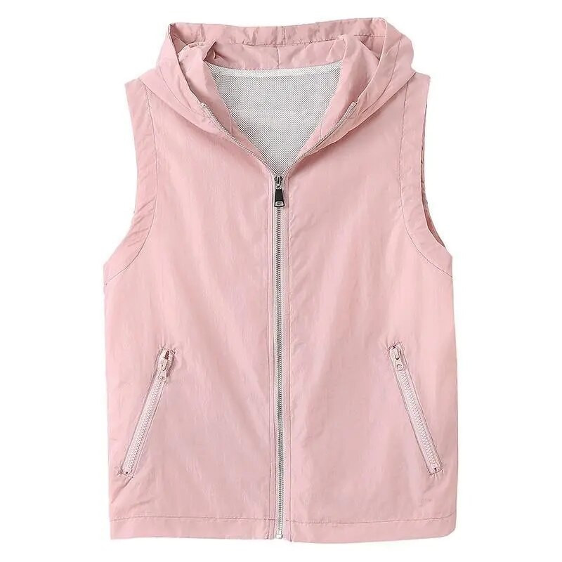 Preveliki 5XL ružičasti prsluk s kapuljačom Ženska 2022. proljeće ljeto tanka podstava široka jakna bez rukava ležerna s patentnim zatvaračem Chaleco Mujer