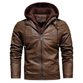 AIOPESON férfi kivehető kapucnis bőrdzseki egyszínű polár hímzett cipzáras dzseki férfi téli divat retro kabátok férfi