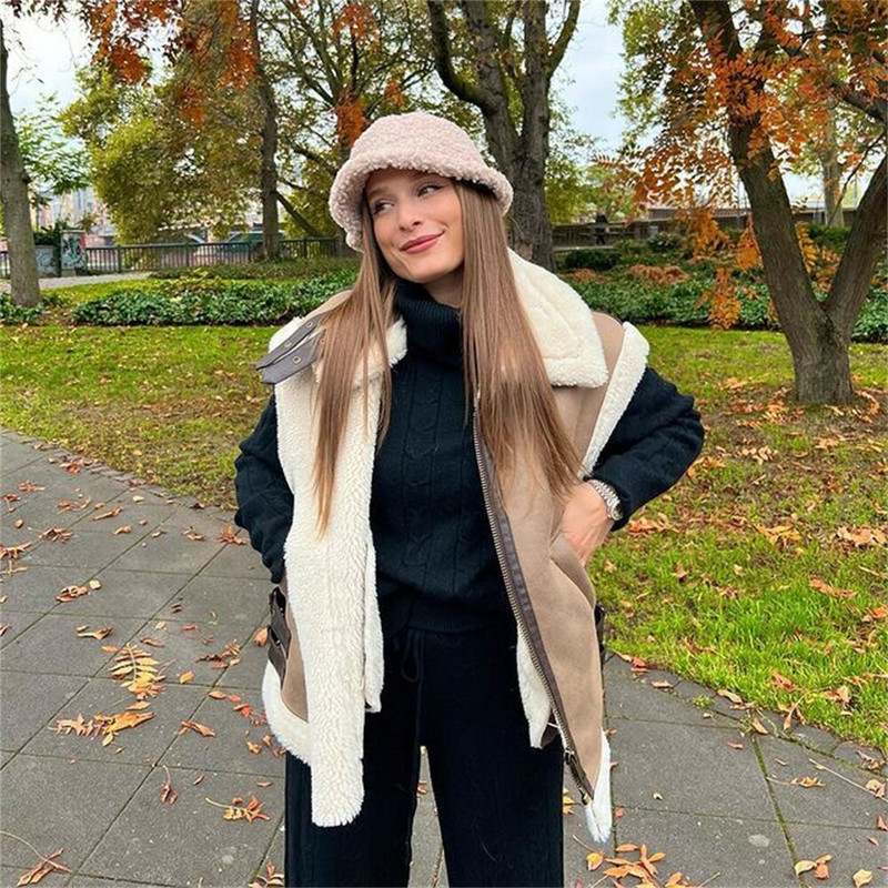 PB&ZA 2022. gada rudens un ziemas jauns sieviešu apģērbs, biezs, silts atloks, flīsa izšūšanas veste bez piedurknēm 2969856