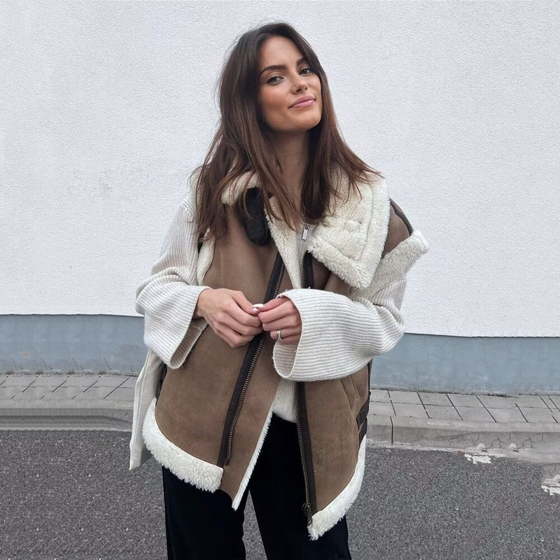 PB&ZA 2022. gada rudens un ziemas jauns sieviešu apģērbs, biezs, silts atloks, flīsa izšūšanas veste bez piedurknēm 2969856