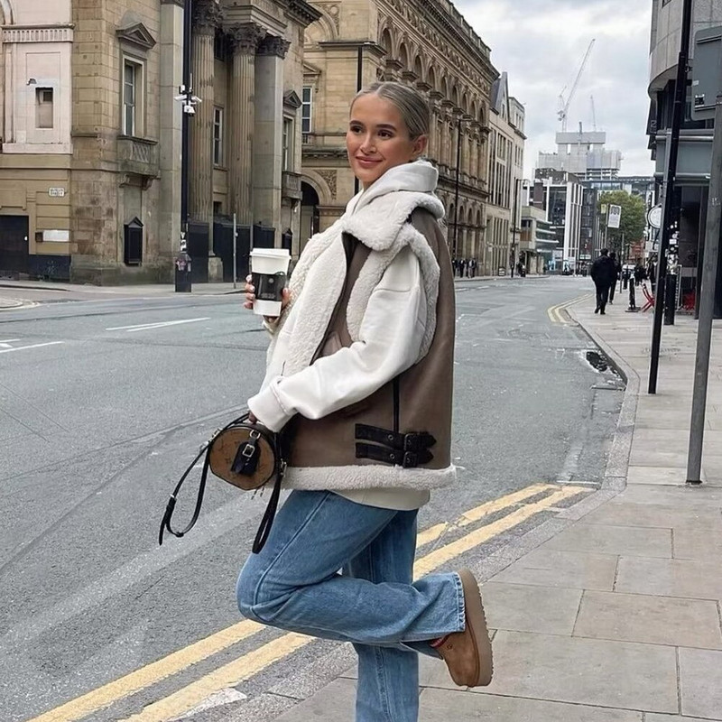 PB&ZA 2022. gada rudens un ziemas jauns sieviešu apģērbs, biezs, silts atloks, flīsa izšūšanas veste bez piedurknēm 2969856