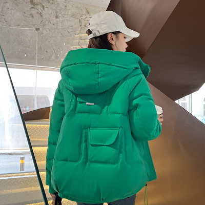 Orwindny Moteriška Žieminė Striukė Trumpa Šilta Parkas Moteriška Rudens Naujas Storėjantis Paltas Medvilninė Paminkštinta Striukė su gobtuvu 3XL