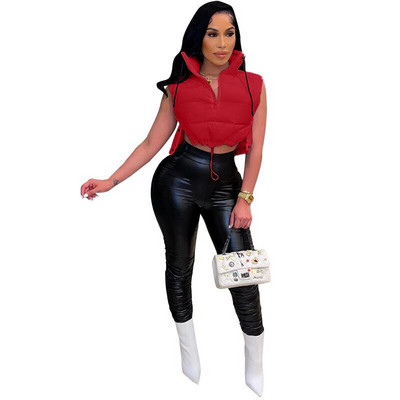 Adogirl sieviešu masīvkokvilnas polsterēta veste mētelis ar rāvējslēdzēju, statīvs apkakle bez piedurknēm asimetrisks parks Crop top ikdienas maizes jaka