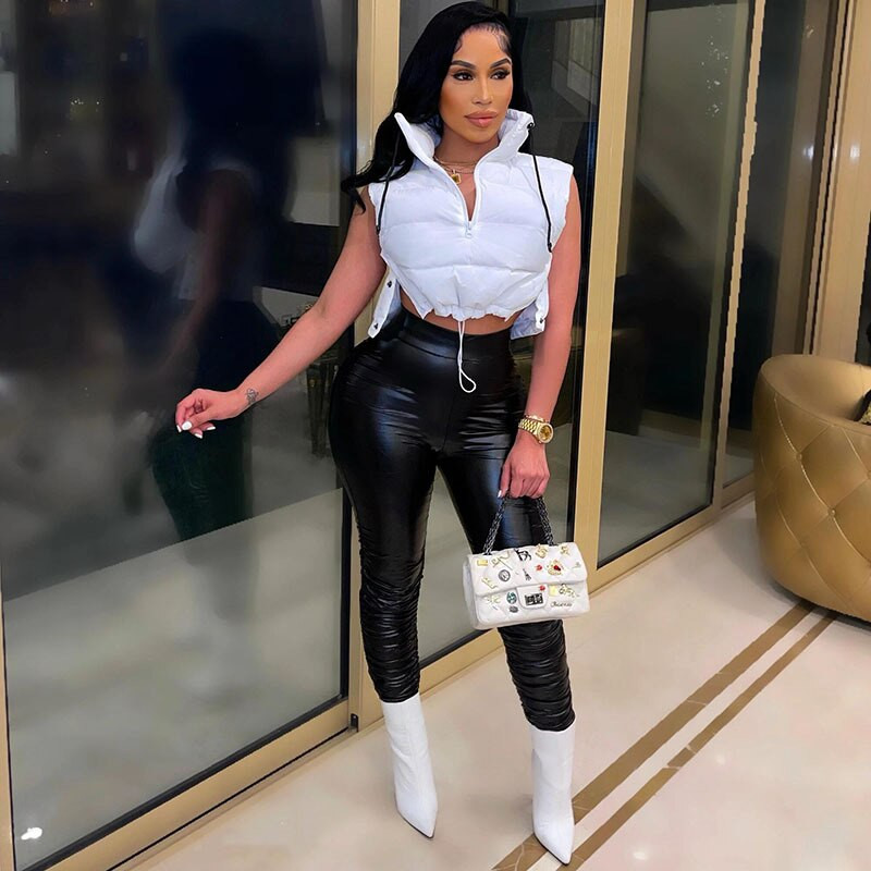 Adogirl sieviešu masīvkokvilnas polsterēta veste mētelis ar rāvējslēdzēju, statīvs apkakle bez piedurknēm asimetrisks parks Crop top ikdienas maizes jaka