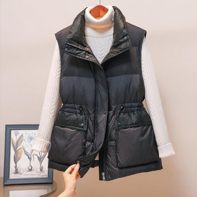 2022. gada pavasara ziemas, kokvilnas polsterētas dūnu veste, sieviešu stāvus apkakles veste, ikdienas jaka, bezpiedurkņu jaka, ielas apģērbs, brīvas veste sievietēm