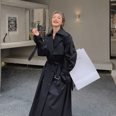 Korejas stila X garums sieviešu brīvs lietusmētelis, dubultā pudeles lietusmētelis ar jostu pavasara rudens vējjaka sieviešu apmetnis pelēks mētelis Y2K