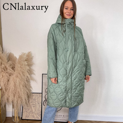 Nova jesensko-zimska vintage zelena ženska parka jakna Kaput Ležerni kaputi s kapuljačom Ženska topla široka duga ženska odjeća velikih dimenzija