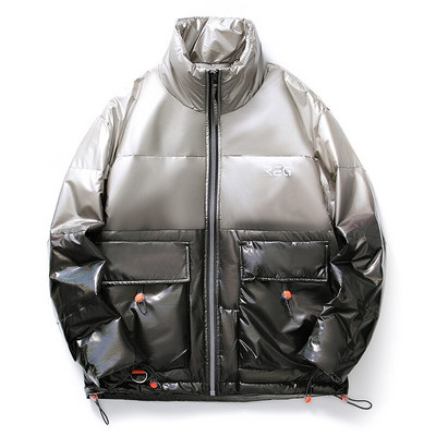 Ziemas jauns modes ielas apģērbs, balta pīļu dūnu jaka vīriešiem, vēja necaurlaidīga, bieza, silta jaka, gradienta krāsa, pāra dūnu jaka