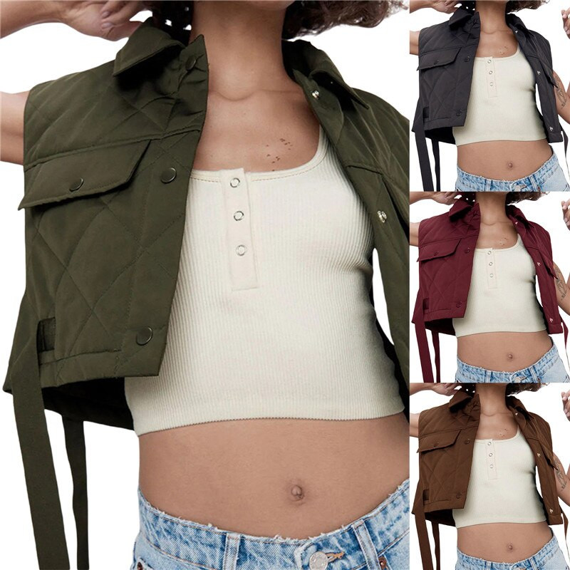 Ženska kratko prošivena jakna Y2K podstavljena jakna bez rukava Pufer kaput Topla jesen-zima Outwears Ulična odjeća 2021.