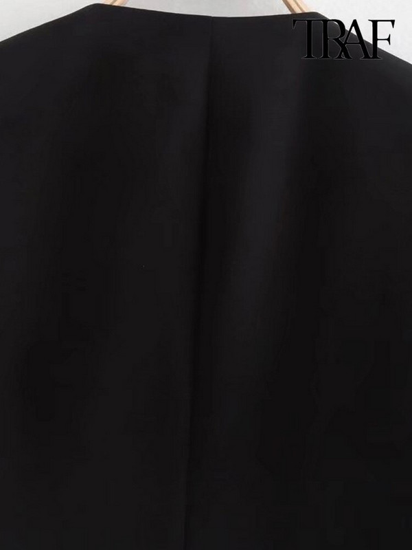 TRAF Sievietēm Modes Priekšpuses pogas Lina veste Vintage Bezpiedurknēm Kabatas ar atlokiem Sieviešu virsdrēbes Šiki topi