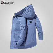 Balts pīļu dūnu mēteļi, silti ziemas biezi modes mēteļi ar kapuci vēja necaurlaidīgs mētelis āra vintage mēteļi masīvs vīriešu mētelis