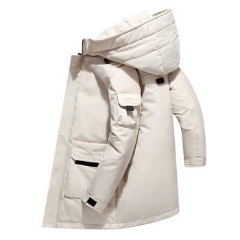 Λευκό Duck Down Παλτό Warm Winter Thicken Fashion Puffer Jackets με κουκούλα αντιανεμικό παλτό εξωτερικού χώρου Vintage πανωφόρια Solid ανδρικό παλτό