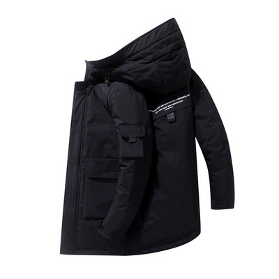 Balts pīļu dūnu mēteļi, silti ziemas biezi modes mēteļi ar kapuci vēja necaurlaidīgs mētelis āra vintage mēteļi masīvs vīriešu mētelis