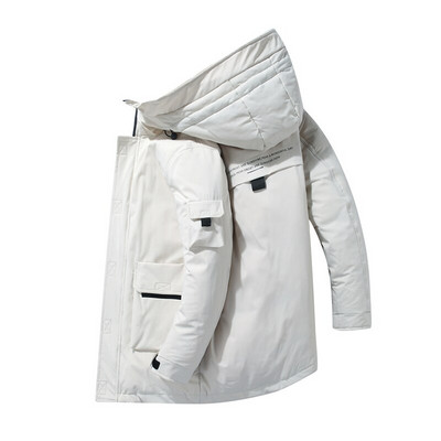 Balts pīļu dūnu mēteļi, silti ziemas biezi modes mēteļi ar kapuci vēja necaurlaidīgs mētelis āra vintage mēteļi masīvs vīriešu mētelis