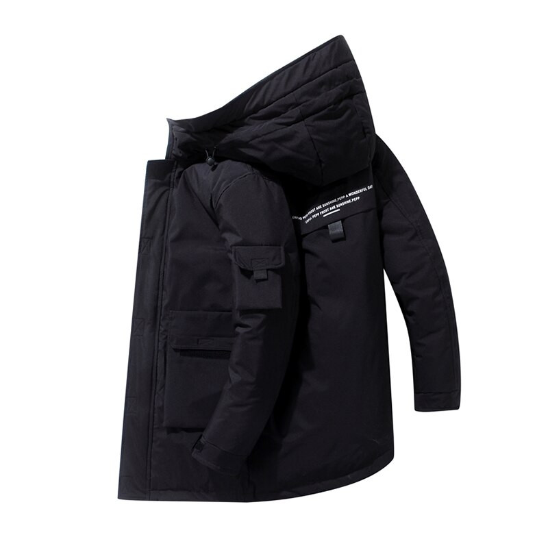 Balts pīļu dūnu mēteļi, silti ziemas biezi modes mēteļi ar kapuci vēja necaurlaidīgs mētelis āra vintage mēteļi masīvs vīriešu mētelis