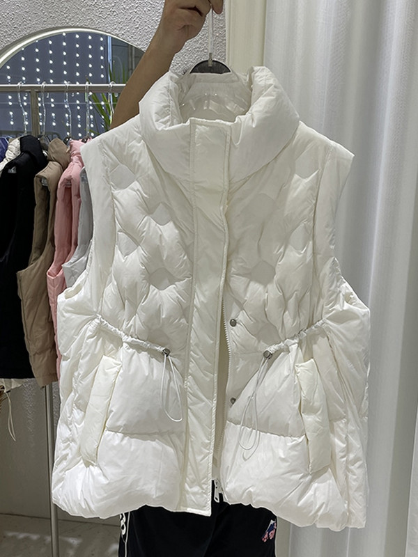 2022. gada Janveny modes dūnu veste sieviešu luksusa dizainera jaka bez piedurknēm, 90% pīļu dūnu žaketes rudens ziemas korejiešu sieviešu veste