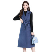 2022. gada jauna modes vilnas sieviešu veste jaka Vidēji gara pavasara rudens korejiešu versija, brīva josta, mežonīga eleganta sieviešu virsdrēbes