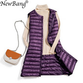 NewBang 4XL sieviešu garā veste īpaši vieglas dūnu vestes sievietēm sieviešu dūnu mētelis, garš, slaids bez piedurknēm bez apkakles