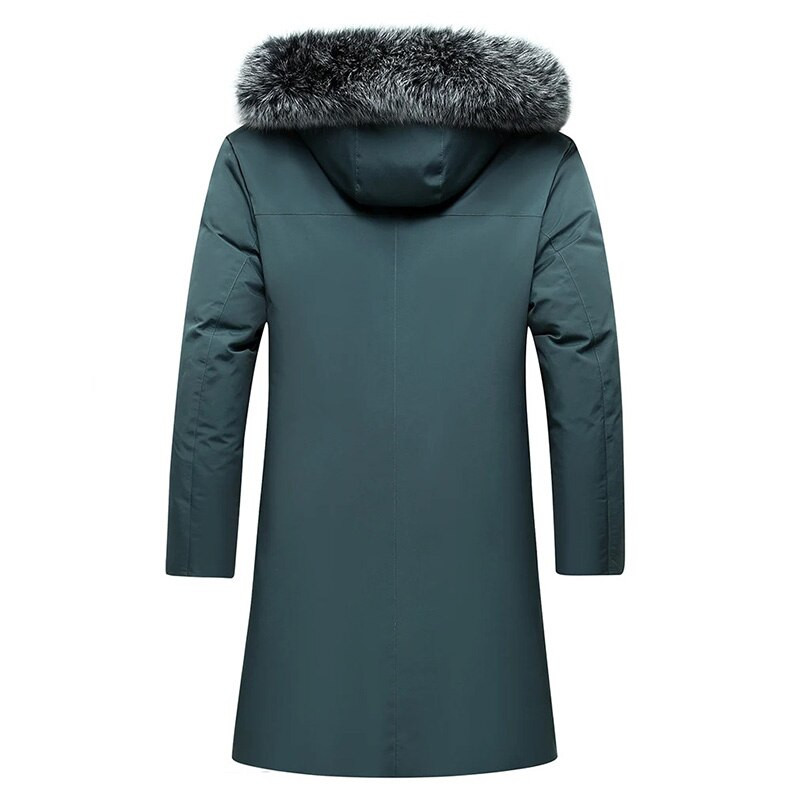 2022. gada jauna karsta ziemas vīriešu dūnu jaka ar garu kapuci kažokādas apkakles parka bieza, silta, vēja necaurlaidīga dūnu jaka vīriešiem āra sniega parki