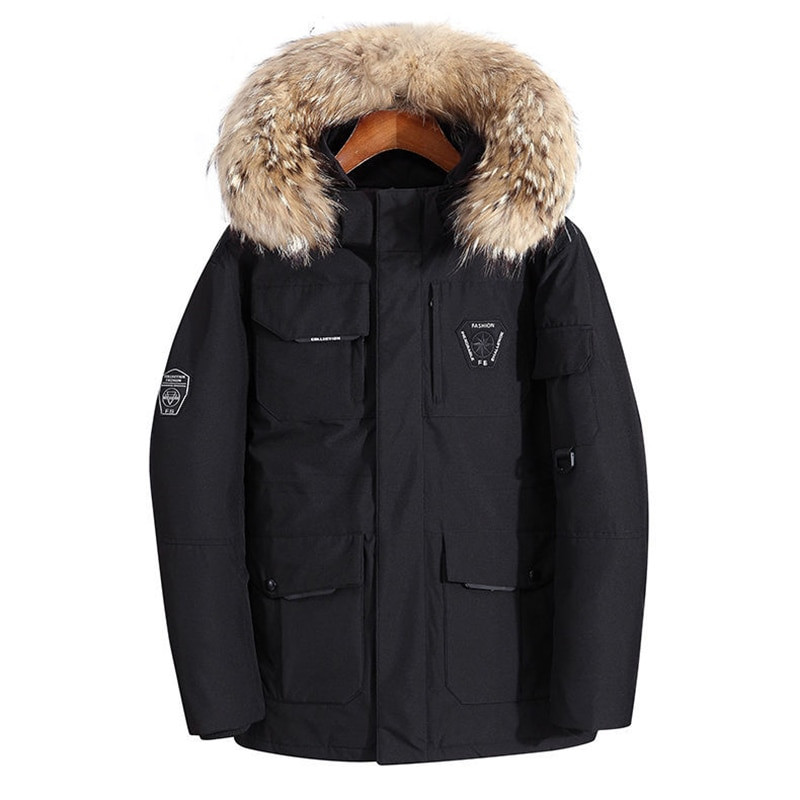 Unisex liela ādas vīriešu dūnu jaka zoss vidēja garuma plus izmēra 3XL ziemas jaka sievietēm, skaista, silta kravas mētelis ar kokvilnas oderi