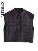 KPYTOMOA sieviešu modes ar kabatām brīva plāna polsterēta veste Vintage bez piedurknēm sānu pogas Sieviešu virsdrēbes Chic Veste