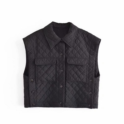 KPYTOMOA sieviešu modes ar kabatām brīva plāna polsterēta veste Vintage bez piedurknēm sānu pogas Sieviešu virsdrēbes Chic Veste