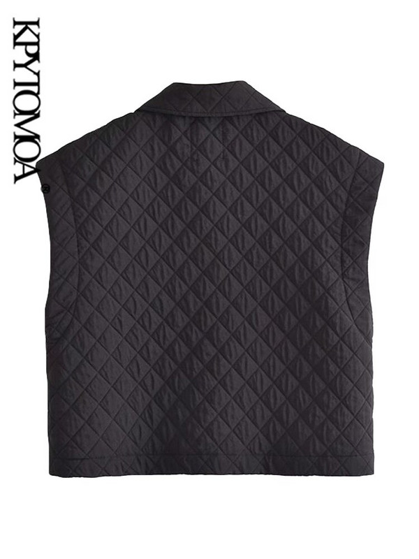 KPYTOMOA sieviešu modes ar kabatām brīva plāna polsterēta veste Vintage bez piedurknēm sānu pogas Sieviešu virsdrēbes Chic Veste