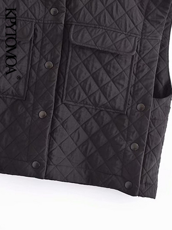 KPYTOMOA sieviešu modes ar kabatām brīva plāna polsterēta veste Vintage bez piedurknēm sānu pogas Sieviešu virsdrēbes Chic Veste
