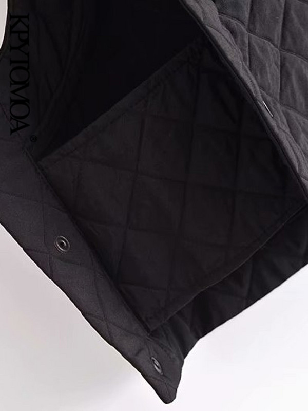 KPYTOMOA sieviešu modes ar kabatām brīva plāna polsterēta veste Vintage bez piedurknēm sānu pogas Sieviešu virsdrēbes Chic Veste