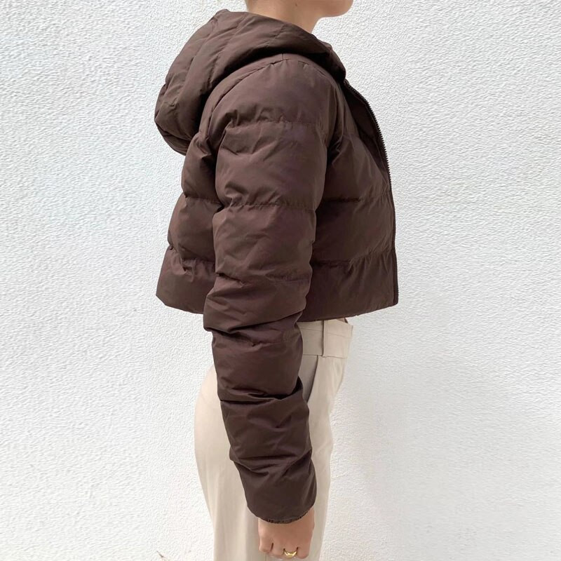 Ženska najnovija jakna s pamučnom podstavom, smeđa crna, jesen, zima, kratka jakna s kapuljačom i patentnim zatvaračem, topla modna ženska INKEO 1O064