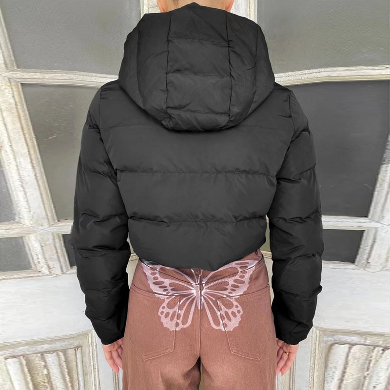 Ženska najnovija jakna s pamučnom podstavom, smeđa crna, jesen, zima, kratka jakna s kapuljačom i patentnim zatvaračem, topla modna ženska INKEO 1O064