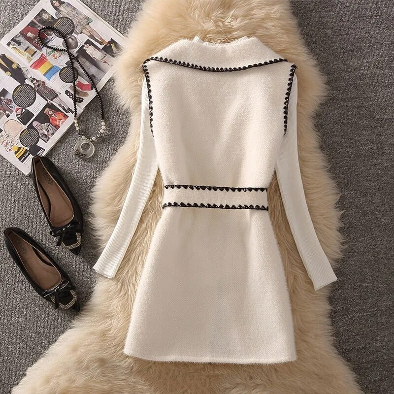 Vintage vidēja garuma mākslīgās ūdeles kašmira veste sieviešu korejiešu jostas trikotāžas veste gadījuma rakstura bez piedurknēm Chaleco Mujer