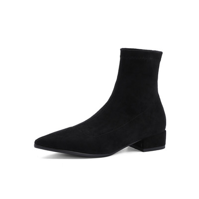 Ženske gležnjače s čarapama 2022. Proljeće Jesen Sa šiljatim prstima Niska peta Elastično jato Crne Udobne čizme Ženske cipele Velika veličina 42 43