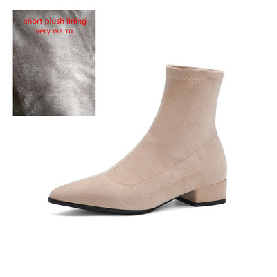 Ženske gležnjače s čarapama 2022. Proljeće Jesen Sa šiljatim prstima Niska peta Elastično jato Crne Udobne čizme Ženske cipele Velika veličina 42 43